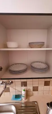 a kitchen with plates on shelves above a sink at U Jędrusia in Zubrzyca Górna