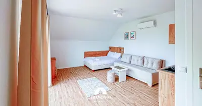 a living room with a couch and a table at Tramonto Apartments Zator Przeciszów in Zator