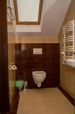 a bathroom with a toilet and a sink at Pokoje Gościnne z łazienkami in Niepołomice