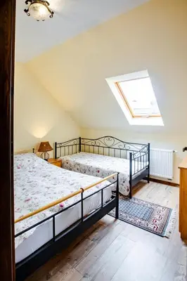 a bedroom with two beds and a skylight at Orawskie Wyrko in Zubrzyca Górna