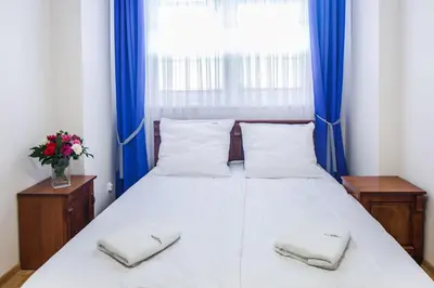 a bedroom with a bed with two white pillows and a window at BABIOGÓRSKA B&B in Zubrzyca Górna