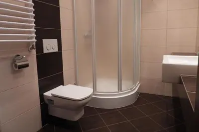 a bathroom with a toilet and a sink at Pokoje Gościnne Pałac w Balicach Instytut Zootechniki PIB in Balice