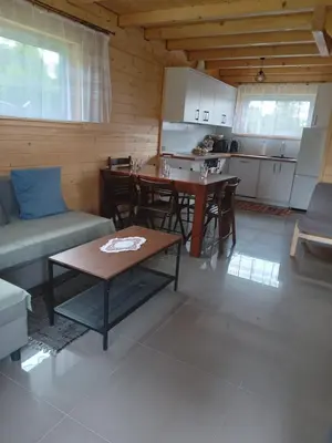 a living room with a couch and a table at Domki w górach Na Grapie in Stryszawa