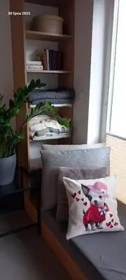 a pillow sitting on a chair in a room at Apartament Lena Stare Miasto in Kraków
