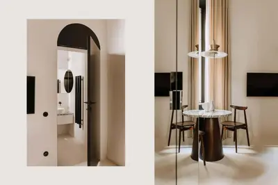 a room with a mirror and a table with chairs at Stylish apartment close to Wawel, Old Town Studio, Main Sq. 3 min in Kraków