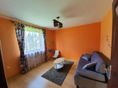 a living room with a couch and a window at Cztery Pory Roku in Rabka