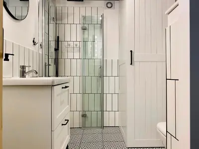 a bathroom with a shower and a sink at Cozy Studio with mezzanine - Old Town, Kazimierz in Kraków