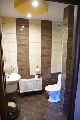 a bathroom with a toilet and a sink at Kompleks Rekreacyjno-Wypoczynkowy i Restauracja STRUMYK in Jordanów