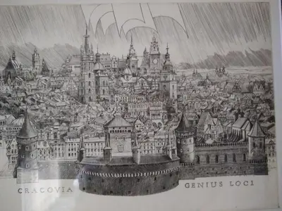 a drawing of a city in the rain at Apartament A2D Kraków in Kraków