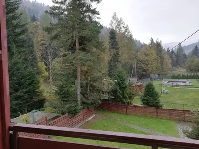 a view of a yard with a fence and trees at Apartament nad Gorczańskim Strumieniem in Koninki