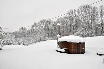 a pile of snow sitting on top of a yard at Dom Pod Lasem 44 in Klecza Górna