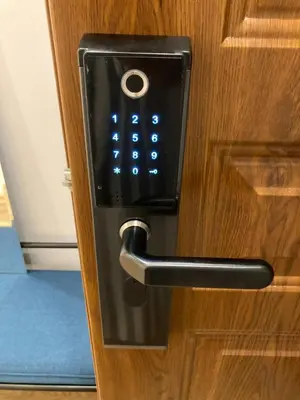 a close up of a door handle on a door at Duo 1 Debniki Cozy Kraków Base 10-min to Wawel & Kazimierz Fast Wi-Fi in Kraków
