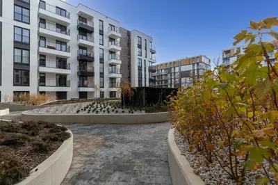 a courtyard in front of a building at Angel Apartments 1 in Kraków
