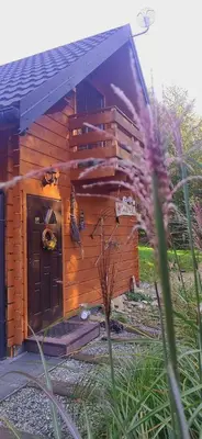 a log cabin with a door in a yard at Domki na Mosornym in Zawoja