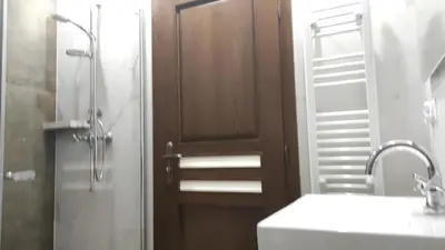 a bathroom with a shower and a toilet and a sink at Gospodarstwo agroturystyczne U Kierpców. in Podwilk