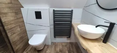 a bathroom with a toilet and a sink at Pokoje Gościnne Tyrol in Zawoja