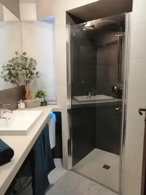 a bathroom with a shower and a sink at Apartament pod Wawelem in Kraków