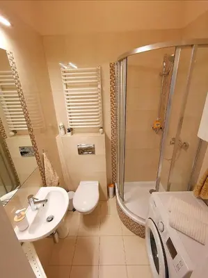 a bathroom with a shower and a toilet and a sink at Apartament z Antresolą Kraków Kazimierz Bożego Ciała in Kraków