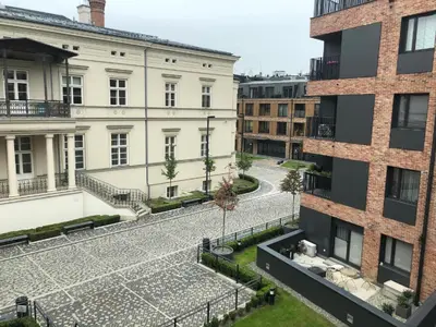 an aerial view of a courtyard in a building at Browar Lubicz 17b apartament 11 by Atrium Apartments in Kraków