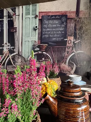 a bunch of flowers in front of a building at Malinowa Chatka in Jankowice