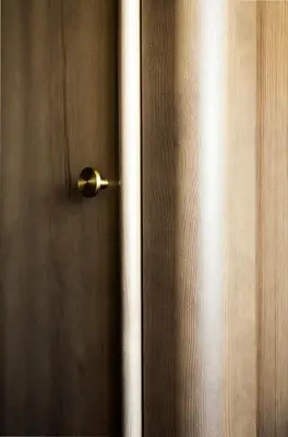 a wooden door with a brass door knob on it at Angelus Apartments in Kraków