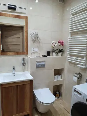 a bathroom with a white toilet and a sink at PARK GRZEGÓRZKI in Kraków