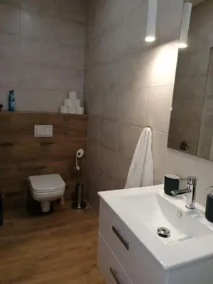 a bathroom with a white sink and a toilet at Gladiator Noclegi Zator II in Zator
