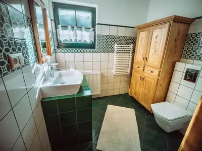 a bathroom with a sink and a toilet at Sękata Chata Zawoja in Zawoja