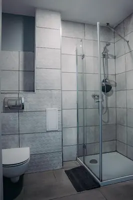 a bathroom with a shower and a toilet at Lovely place-apartament Oświęcim in Oświęcim