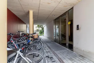 a group of bikes parked next to a building at Apartment Łobzowska Cracow by Noclegi Renters in Kraków