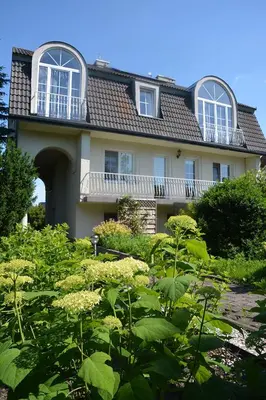 a large house with windows and bushes in front of it at SOSNOWA 23 in Tenczynek