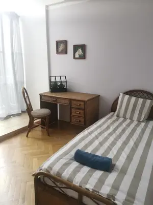 a bedroom with a bed and a desk and a chair at SOSNOWA 23 in Tenczynek