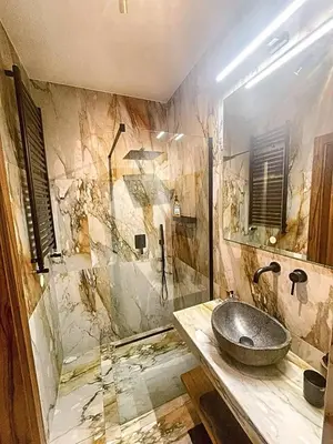 a bathroom with a sink and a shower at Garden Apartment Self Check-in - Bezklucz kropka info in Kraków
