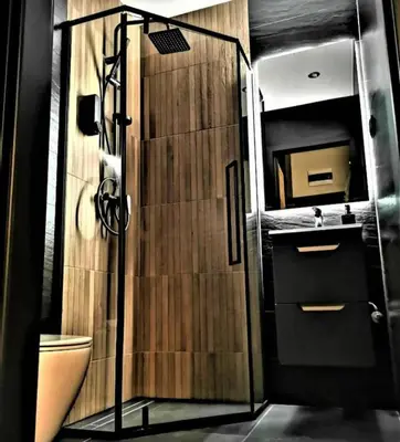 a bathroom with a shower and a toilet at Spa Bath Apartment in Kraków