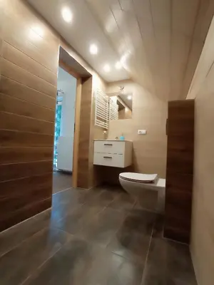 a bathroom with a toilet and a sink at Noclegi Leśniczówka w Lanckoronie in Lanckorona