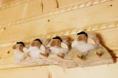 a group of duck heads on a wall at NA BALI po góralsku in Poręba Wielka