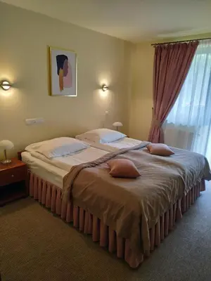 a bedroom with two beds with pillows on them at ZAGÓRZANKA Pensjonat Rehabilitacyjno-Rekreacyjny SiS Dziadkowiec - Spółka Jawna in Mszana Dolna