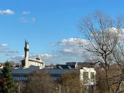 a view of a city with a building at Let’s Dream Apartment 68 m2 in Kraków