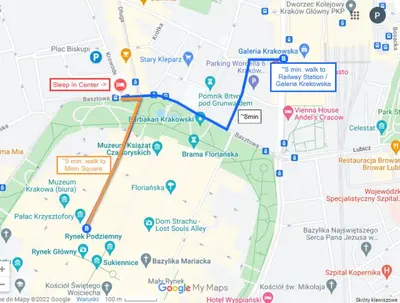 a map of the city of dublin with attractions at Sleep In Center in Kraków