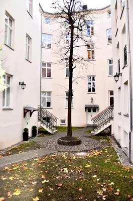 a tree in the courtyard of a building at Old Town Krakow in Kraków