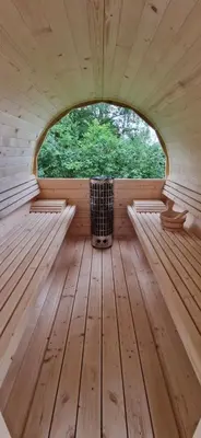 an inside view of a sauna with a window at ZENDA - Przytulny apartament w zacisznym miejscu in Wieprz