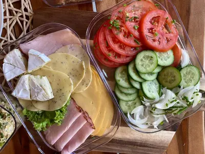 a glass container filled with different types of food at Czill-Lokum- klimatyczna chata w Beskidach z balią i sauną in Maków Podhalański