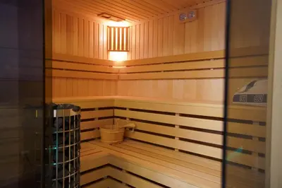 a sauna with a toilet and a light in it at Beskid Rose & SPA in Słopnice