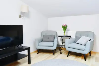 two chairs and a television in a living room at 21 Floriańska Street Apartments in Kraków