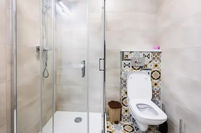 a bathroom with a toilet and a shower at Apartamenty,pokoje Paholski in Zubrzyca Górna