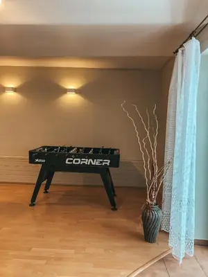 a black piano in a room with a curtain at Jaszczurowa Apartament II in Jaszczurowa