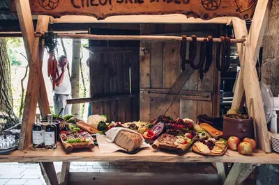 a table filled with different types of food on it at Kawalerski, Impreza, Wesele in Miechowice Wielkie