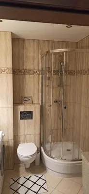 a bathroom with a shower and a toilet at Apartamenty Kraków -Podgorze M&W in Kraków