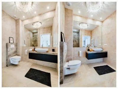 two pictures of a bathroom with a sink and a toilet at Luxury Apartment St. Sebastian in Kraków