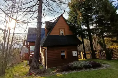 a small house in the middle of a yard at Ludwikówka pod Luboniem, stu-letni domek w górach in Naprawa